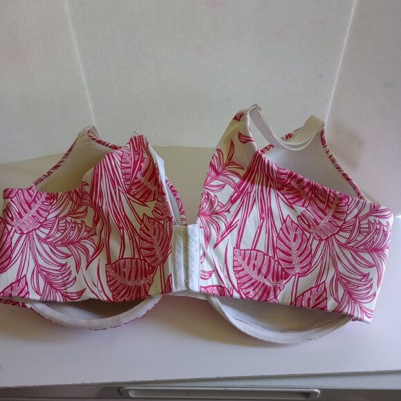 Cacique 46DDD Lightly Lined Full Coverage 4 Hook Pink White Leaves Plus Size - Picture 5 of 9